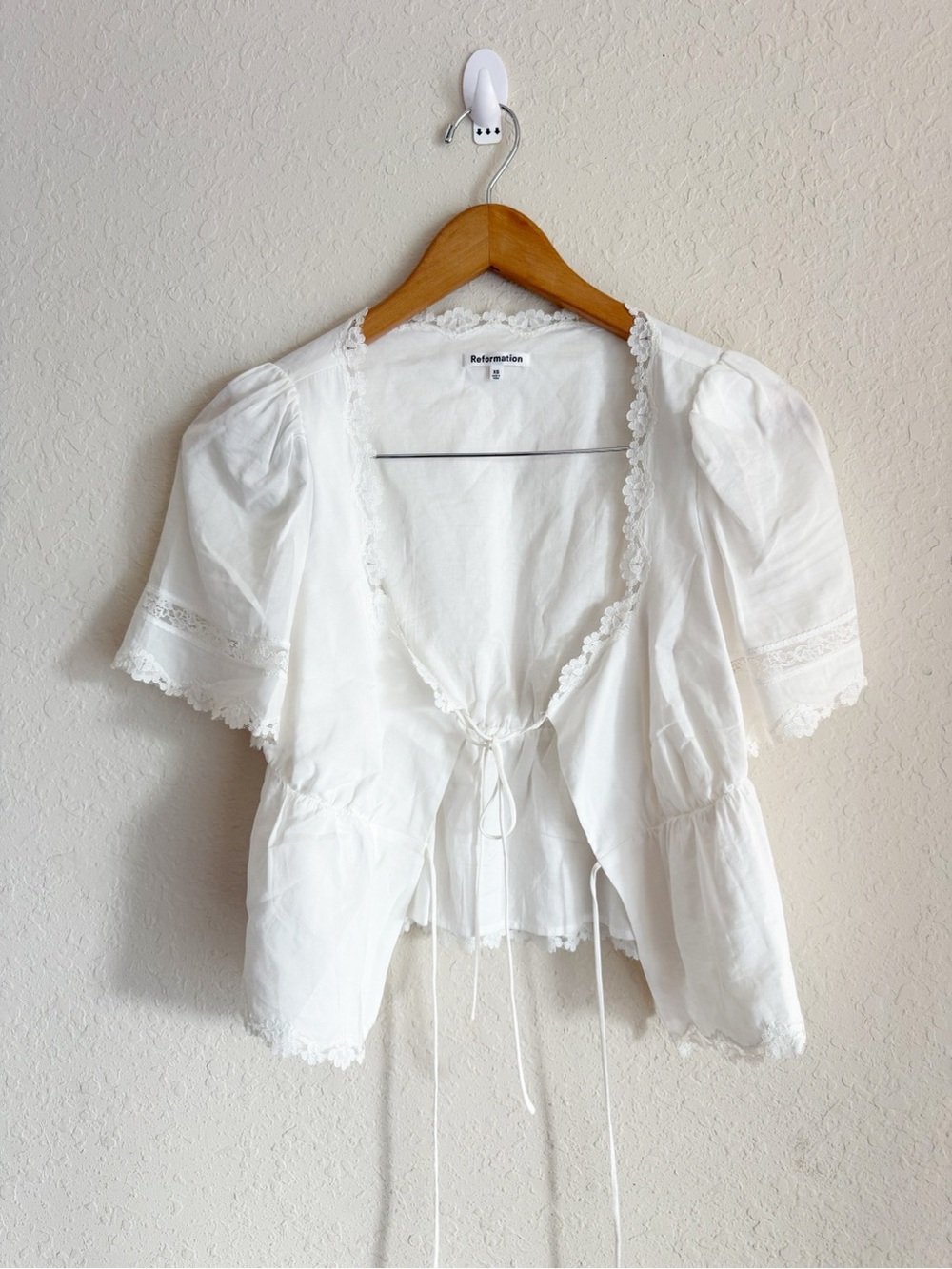 Refromation Margot White Front Tie Cottagecore Milkmaid Top Size XS - Picture 2 of 6